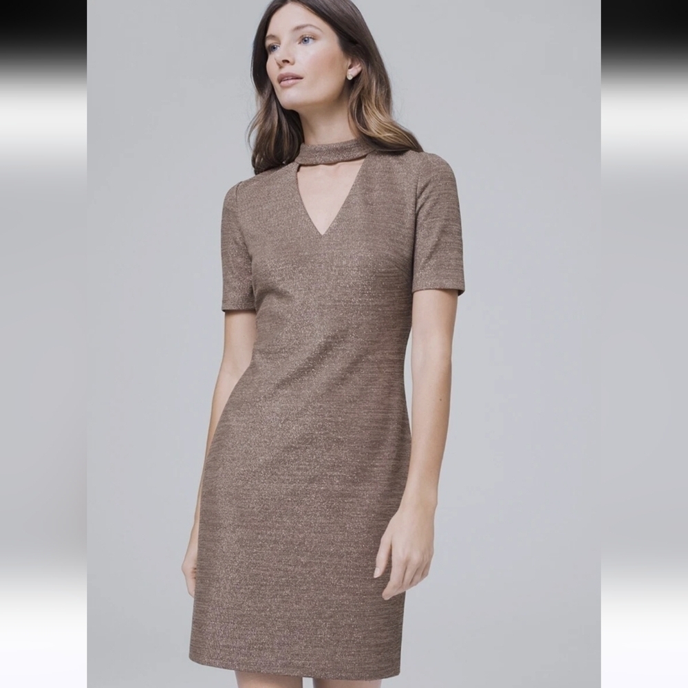 White House Black Market Sparkle Metallic Knit Choker Collar Shift Dress 8